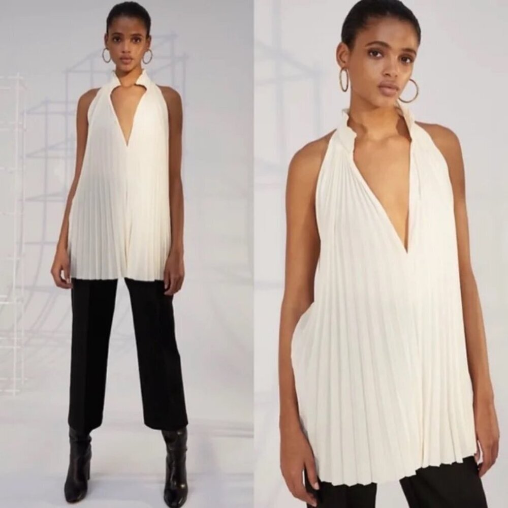 Aritzia Babaton 1-01 Guell Pleated Blouse Tunic Top Shirt Old Money Quiet Luxury